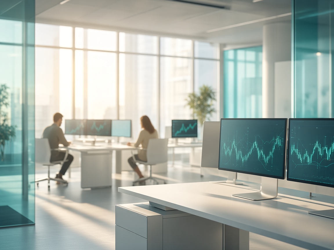 I team prodotto e supporto di TraderX collaborano in un ufficio moderno e luminoso